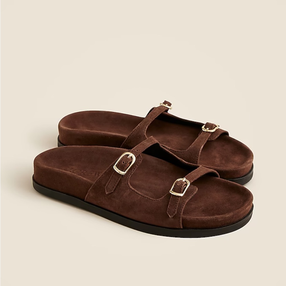 J Crew Colbie Brown Suede Slide Sandals with Buckles